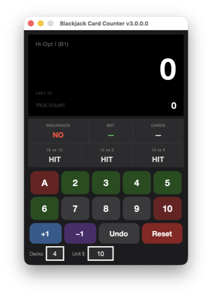 Blackjack Card Counter v3.0 software screenshot